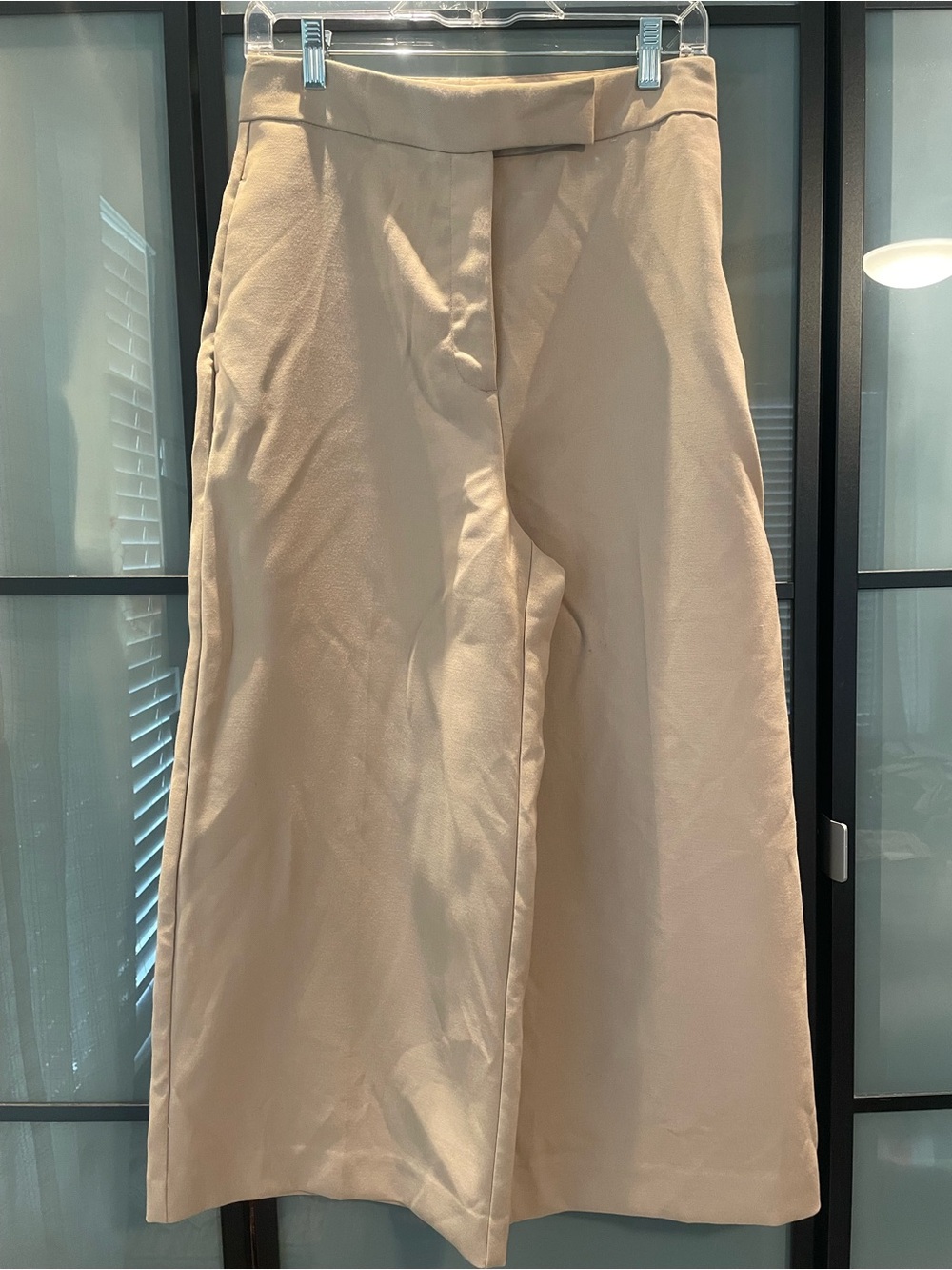 Zara Beige Cropped Wide-Leg Pants